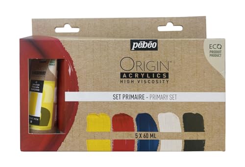 Pébéo - Origin Acrylics - Grundierungsset 5x60 ml - Öko-Acrylfarbe - Matte Oberfläche - Bindemittel 100% recycelt - 96% Rohstoffe aus Europa - Gelb, Rot, Cyan, Weiss, Schwarz Pébéo - Origin Acrylics - Grundierungsset 5x60 ml - Öko-Acrylfarbe - Matte Oberfläche - Bindemittel 100% recycelt - 96% Rohstoffe aus Europa - Gelb, Rot, Cyan, Weiss, Schwarz von PEBEO