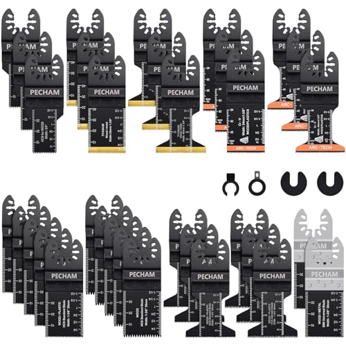PECHAM 37PCS Multitool Sägeblatt, Universal Holz Metall Oszillierende Oszillierwerkzeug Zubehör Fit Porter Cable Black & Decker Rockwell Ridgid Ryobi Milwaukee DeWalt Chicago Craftsman von PECHAM