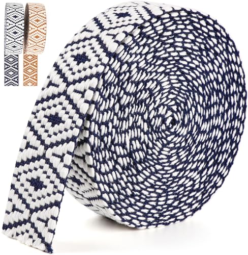 Gurtband, 3,8 cm, Rautenmuster, Baumwolle, Gurtband für Taschen, 3,8 cm, marineblau und weiß, Polycotton, 3,8 cm, Jacquard-Gurtband für Geldbörse, Gürtelriemen von PECMER