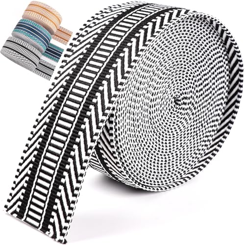 PECMER 5,1 cm Gurtband, Jacquard, Polyester, Baumwolle, 6 m, 5,1 cm, schwarzes Gurtband, Polstergewebe für Gürteltasche/Schlafsack, Stofftaschen mit Griffen von PECMER