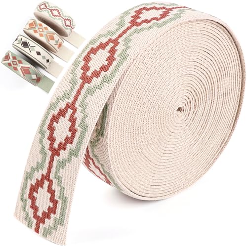PECMER Gurtband, 3,8 cm, Beige, Boho-Gurtband, 3,8 cm, Jacquard-Gurtband, Polyester, Nylon, Gurtband für Taschen, Geldbörsen, Zubehör, Haustierhalsbänder, Leine, Zelttasche PECMER Gurtband, 3,8 cm, Beige, Boho-Gurtband, 3,8 cm, Jacquard-Gurtband, Polyester, Nylon, Gurtband für Taschen, Geldbörsen, Zubehör, Haustierhalsbänder, Leine, Zelttasche von PECMER