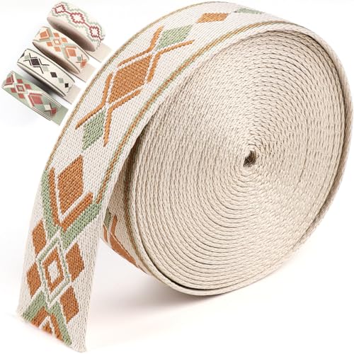 PECMER 3,8 cm langer Gurt – 6 Yards beigefarbenes Poly-Gurtband im Boho-Stil mit geometrischen Mustern für Gürtel, Handwerk, Haustierhalsbänder, Leine, Zelttasche PECMER 3,8 cm langer Gurt – 6 Yards beigefarbenes Poly-Gurtband im Boho-Stil mit geometrischen Mustern für Gürtel, Handwerk, Haustierhalsbänder, Leine, Zelttasche von PECMER
