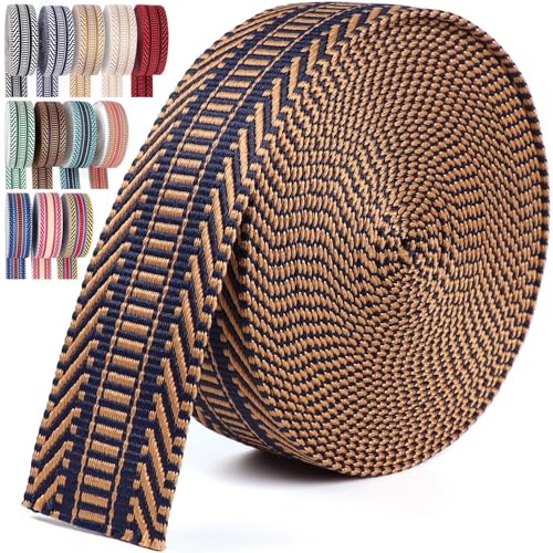 PECMER Gurtband, 3,8 cm, braun-marineblau – 6 Meter Gurtband für Taschen, Polycotton-Jacquard-Gurtband, Nylonband, 3,8 cm für Tasche, Geldbörse, zum Aufhängen von Gürtel, Tragetaschen PECMER Gurtband, 3,8 cm, braun-marineblau – 6 Meter Gurtband für Taschen, Polycotton-Jacquard-Gurtband, Nylonband, 3,8 cm für Tasche, Geldbörse, zum Aufhängen von Gürtel, Tragetaschen von PECMER