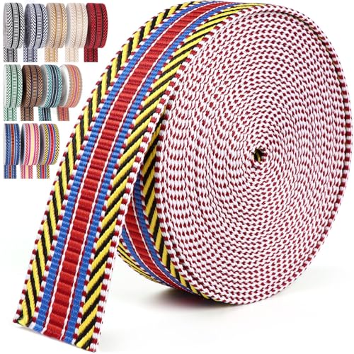 PECMER Gurtband, 3,8 cm, goldfarbene rote blaue Streifen – 6 Meter Gurtband für Taschen, Jacquard-Gurtbänder, Nylonband, 3,8 cm für Tasche, Geldbörse, zum Aufhängen von Gürtel, Tragetaschen PECMER Gurtband, 3,8 cm, goldfarbene rote blaue Streifen – 6 Meter Gurtband für Taschen, Jacquard-Gurtbänder, Nylonband, 3,8 cm für Tasche, Geldbörse, zum Aufhängen von Gürtel, Tragetaschen von PECMER