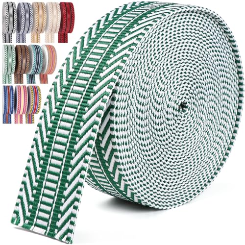 PECMER Gurtband, 3,8 cm, grün-weiß, für Taschen, 4,8 m, Polycotton-Jacquard-Gurtband, Nylonband, 3,8 cm für Tasche, Geldbörse, zum Aufhängen von Gürtel, Tragetaschen PECMER Gurtband, 3,8 cm, grün-weiß, für Taschen, 4,8 m, Polycotton-Jacquard-Gurtband, Nylonband, 3,8 cm für Tasche, Geldbörse, zum Aufhängen von Gürtel, Tragetaschen von PECMER