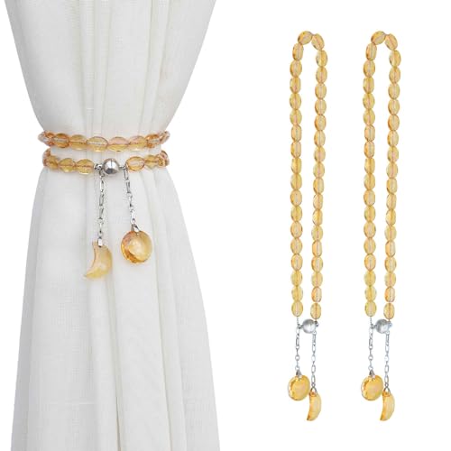 PEDOBO Magnetische Vorhang-Raffhalter, 2 Stück, Kristallperlen, Sonne und Mond, Anhänger, durchsichtig/Vorhänge, Raffhalter für Fenster, Zuhause, Büro, Dekoration (Gold) von PEDOBO