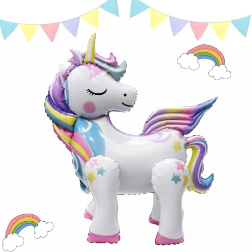 Einhorn Folienballons,XXL Einhorn Folienballon ca. 66 cm,3D Einhorn Luftballons,Einhorn Ballon Stehend,für Kinder Geburtstag Party Dekoration von PEFOLOC