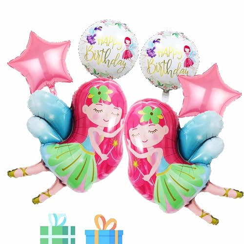 6 Stück Fee Folienballon,Feen Deko Kindergeburtstag,Zauber Fee Themenballon,XXL süße Flügelfee Helium Ballon,für Mädchen Geburtstag Jubiläum Motto Party Dekoration von PEFOLOC