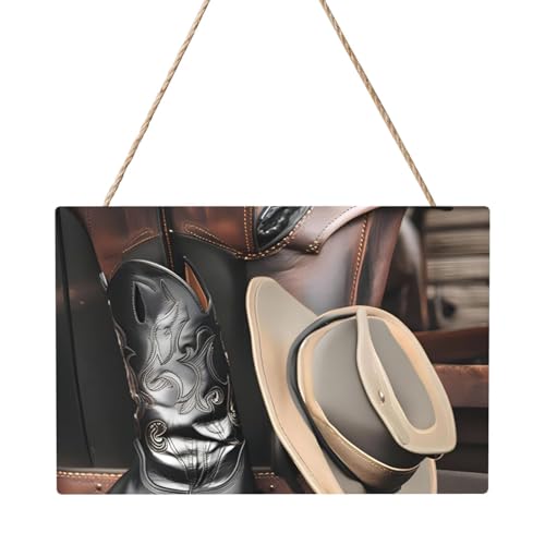 Rechteckiges Paneelgemälde mit Cowboy-Hut und Westernstiefeln, 20,3 x 30,5 cm, elegante, moderne Wanddekoration für Zuhause, um Ihren Raum zu verschönern von PEGQCVAM