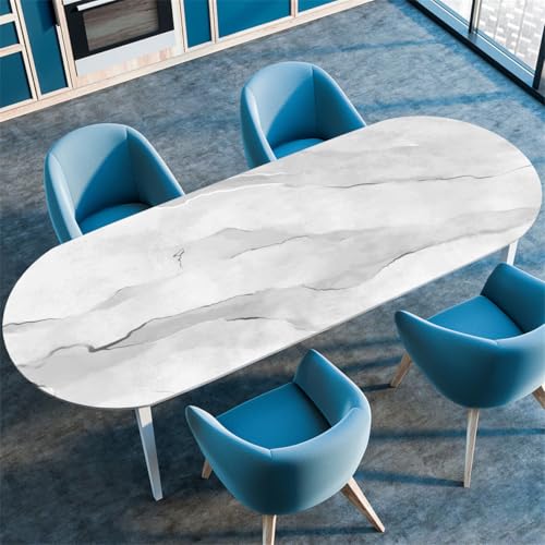 Elastizität Ovale Tischdecke – 3D Druck, rutschfeste Spanntischdecke, Wetterfest & Abwaschbar für Outdoor – Oval Tischtuch in Mehreren Größen (Marble 1,107cmx152cm) von PEIHUODAN