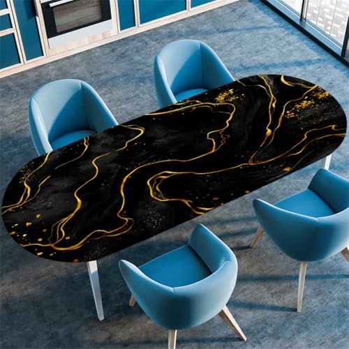 Elastizität Ovale Tischdecke – 3D Druck, rutschfeste Spanntischdecke, Wetterfest & Abwaschbar für Outdoor – Oval Tischtuch in Mehreren Größen (Marble 4,107cmx152cm) von PEIHUODAN