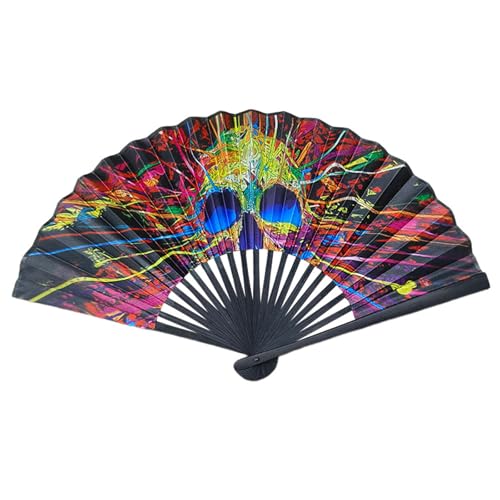 Lebendig Gemusterter Faltfächer - Designs Gradient Dots/Peacock Feather/Rainbow/Skull Art Handheld Dekorative Fans Mit Schwarzem Rahmen, 23cm/9.05 in Accessoire (Graffiti) von PEIHUODAN