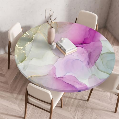PEIHUODAN Elastische Tischdecke Rund, 3D Marmor-Druck Spanntischdecke Rund Gartentischdecke Outdoor Round Tischdecke mit Gummizug für Esszimmer, Küche (Colour 4,60cm) von PEIHUODAN