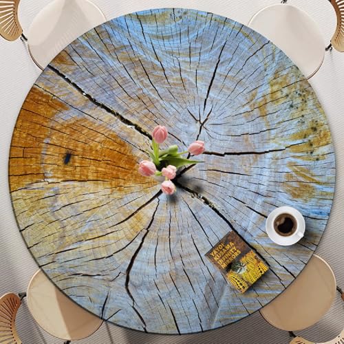 Runde Tischdecke Für Den Außenbereich Mit Elastischem Rand – 3D-Holzmaserung, Polyester, Flecken- Und Wasserfest – Passend Für Runde Tische – Waschbar Für Garten Und Esszimmer (Print 1,70cm) von PEIHUODAN