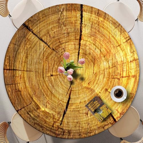 Runde Tischdecke Für Den Außenbereich Mit Elastischem Rand – 3D-Holzmaserung, Polyester, Flecken- Und Wasserfest – Passend Für Runde Tische – Waschbar Für Garten Und Esszimmer (Print 10,110cm) von PEIHUODAN