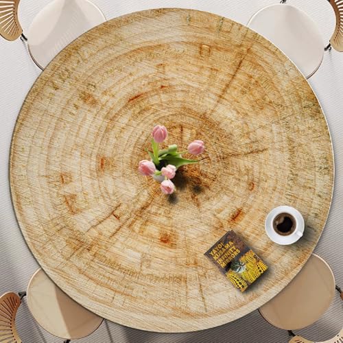 Runde Tischdecke Für Den Außenbereich Mit Elastischem Rand – 3D-Holzmaserung, Polyester, Flecken- Und Wasserfest – Passend Für Runde Tische – Waschbar Für Garten Und Esszimmer (Print 2,80cm) von PEIHUODAN
