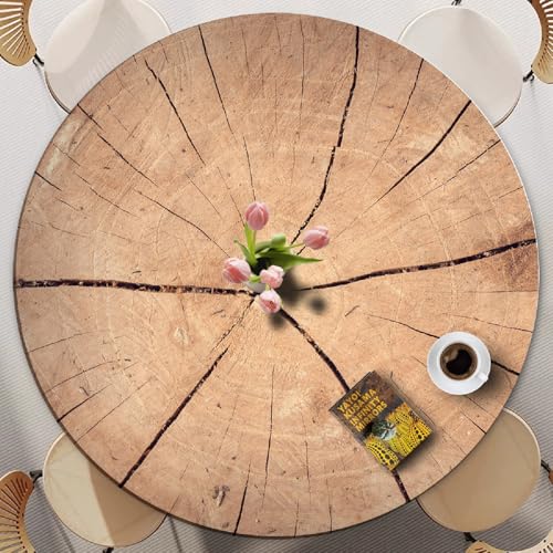 Runde Tischdecke Für Den Außenbereich Mit Elastischem Rand – 3D-Holzmaserung, Polyester, Flecken- Und Wasserfest – Passend Für Runde Tische – Waschbar Für Garten Und Esszimmer (Print 4,80cm) von PEIHUODAN