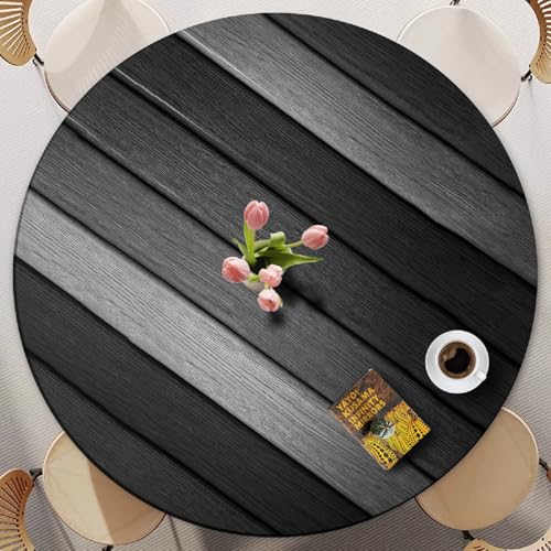 Runde Tischdecke Für Den Außenbereich Mit Elastischem Rand – 3D-Holzmaserung, Polyester, Flecken- Und Wasserfest – Passend Für Runde Tische – Waschbar Für Garten Und Esszimmer (Print 5,60cm) von PEIHUODAN