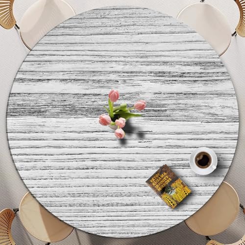Runde Tischdecke Für Den Außenbereich Mit Elastischem Rand – 3D-Holzmaserung, Polyester, Flecken- Und Wasserfest – Passend Für Runde Tische – Waschbar Für Garten Und Esszimmer (Print 6,60cm) von PEIHUODAN