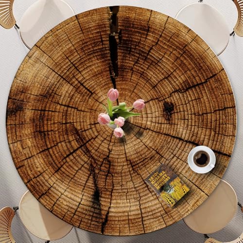 Runde Tischdecke Für Den Außenbereich Mit Elastischem Rand – 3D-Holzmaserung, Polyester, Flecken- Und Wasserfest – Passend Für Runde Tische – Waschbar Für Garten Und Esszimmer (Print 8,120cm) von PEIHUODAN