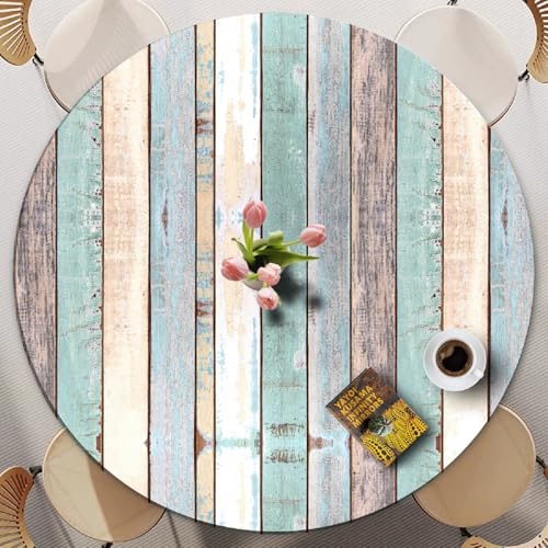 Runde Tischdecke Für Den Außenbereich Mit Elastischem Rand – 3D-Holzmaserung, Polyester, Flecken- Und Wasserfest – Passend Für Runde Tische – Waschbar Für Garten Und Esszimmer (Print 9,120cm) von PEIHUODAN
