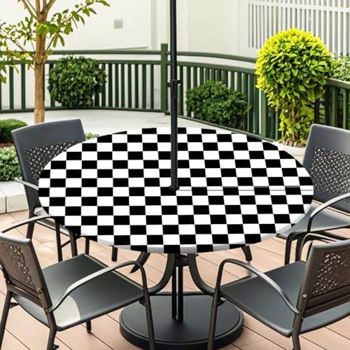 Runde Tischdecke Für Den Außenbereich Mit Sonnenschirmloch Und Reißverschluss, Modernes Muster Im Minimalistischen Stil, Elastischer Rand, wasserdichte, Abwischbare Tischdecke (Farbe 1,L:114-137cm) Runde Tischdecke Für Den Außenbereich Mit Sonnenschirmloch Und Reißverschluss, Modernes Muster Im Minimalistischen Stil, Elastischer Rand, wasserdichte, Abwischbare Tischdecke (Farbe 1,L:114-137cm) von PEIHUODAN