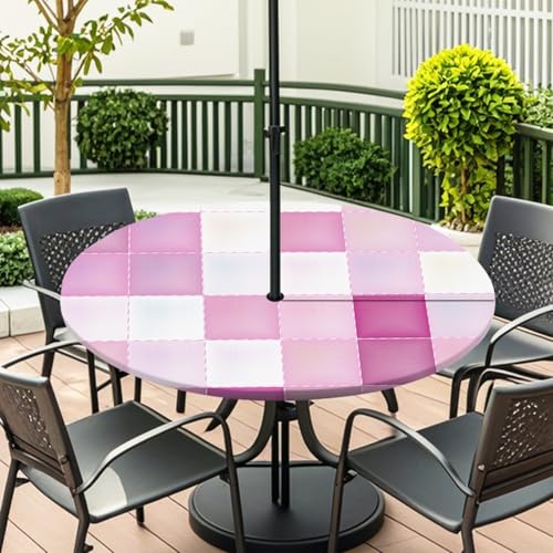 Runde Tischdecke Für Den Außenbereich Mit Sonnenschirmloch Und Reißverschluss, Modernes Muster Im Minimalistischen Stil, Elastischer Rand, wasserdichte, Abwischbare Tischdecke (Farbe 4,S:79-89cm) von PEIHUODAN
