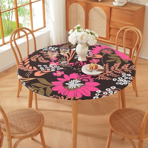 Runde Tischdecke für den Außenbereich – Elastische Kanten – Geometrischer Bohemian-Blumendruck – Kleine wasserdichte runde Tischdecke für Garten Esszimmer (Print 1,110cm) von PEIHUODAN