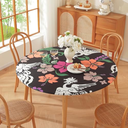 Runde Tischdecke für den Außenbereich – Elastische Kanten – Geometrischer Bohemian-Blumendruck – Kleine wasserdichte runde Tischdecke für Garten Esszimmer (Print 12,110cm) von PEIHUODAN