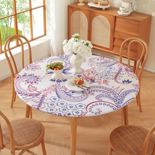 Runde Tischdecke für den Außenbereich – Elastische Kanten – Geometrischer Bohemian-Blumendruck – Kleine wasserdichte runde Tischdecke für Garten Esszimmer (Print 15,120cm) von PEIHUODAN