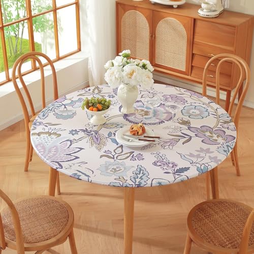 Runde Tischdecke für den Außenbereich – Elastische Kanten – Geometrischer Bohemian-Blumendruck – Kleine wasserdichte runde Tischdecke für Garten Esszimmer (Print 2,110cm) von PEIHUODAN