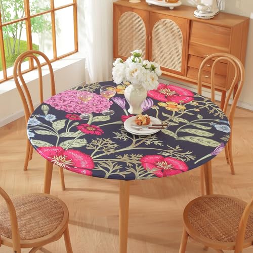 Runde Tischdecke für den Außenbereich – Elastische Kanten – Geometrischer Bohemian-Blumendruck – Kleine wasserdichte runde Tischdecke für Garten Esszimmer (Print 8,140cm) von PEIHUODAN