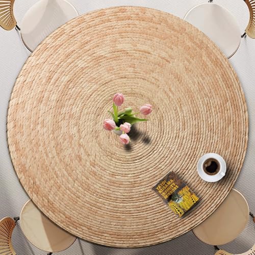 Runde Tischdecke für den Außenbereich mit elastischem Rand – 3D-Rattan-Webmuster, Flecken- und wasserfest – passend für runde Tische – waschbar für Küche, Garten und Esszimmer (Print 11,90cm) von PEIHUODAN