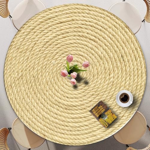 Runde Tischdecke für den Außenbereich mit elastischem Rand – 3D-Rattan-Webmuster, Flecken- und wasserfest – passend für runde Tische – waschbar für Küche, Garten und Esszimmer (Print 12,140cm) von PEIHUODAN