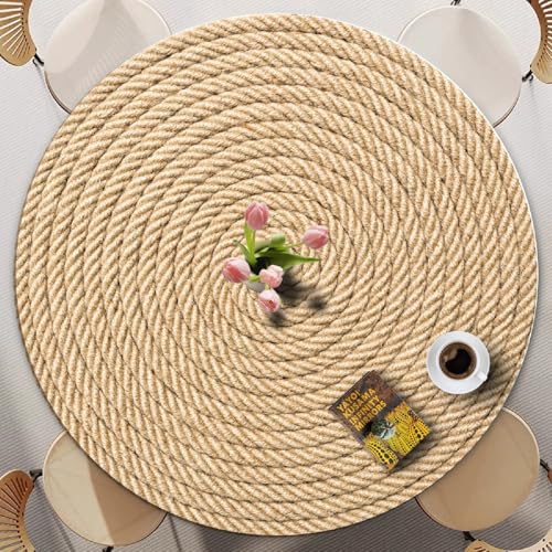 Runde Tischdecke für den Außenbereich mit elastischem Rand – 3D-Rattan-Webmuster, Flecken- und wasserfest – passend für runde Tische – waschbar für Küche, Garten und Esszimmer (Print 2,60cm) von PEIHUODAN