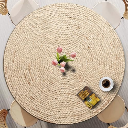 Runde Tischdecke für den Außenbereich mit elastischem Rand – 3D-Rattan-Webmuster, Flecken- und wasserfest – passend für runde Tische – waschbar für Küche, Garten und Esszimmer (Print 3,100cm) von PEIHUODAN