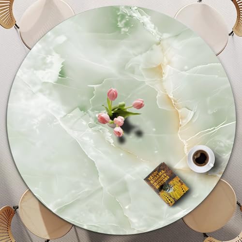 Runde Tischdecke mit Elastischer Spannband – Wetterfest & Waschbar – Modernes Marmor Design – Perfekt für Garten, Balkon und Terrasse – Dehnbare Tischfolie für Runde Tische (Print 4,130cm) von PEIHUODAN