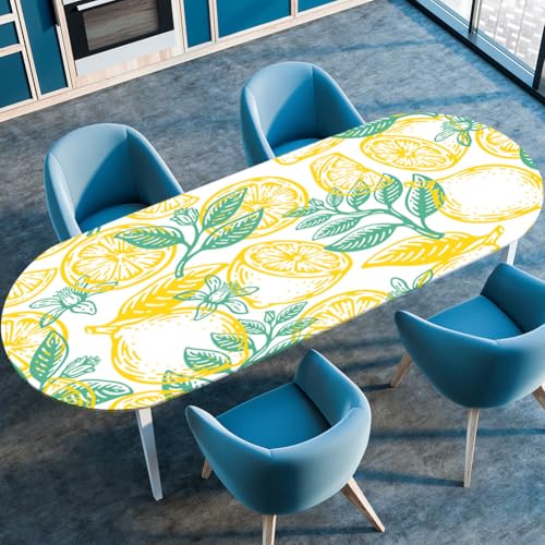 Waschbare Elastische Tischdecke Ovale – wasserdichte Gartentischdecke Mit Zitronen-Print, Elastische Spanntischdecke Für Outdoor Ovaltische (Pattern 2,107cmx152cm) von PEIHUODAN
