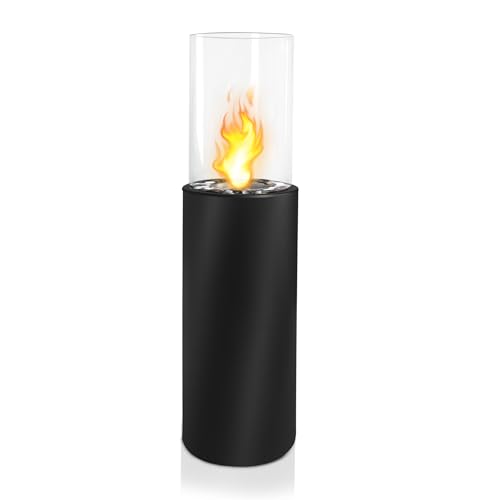 PEILU 80cm Höhe Freistehend Ethanol-Kamine Zylindrisch Terrassenfeuer mit Windschutzscheibe, Löschhilfe, V-Klemmen, Handschuhe, Dekosteine & Stahl Sockel Feuersäule für Garten Balkon Wohnzimmer Deko von PEILU