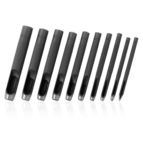 10 Stück Locheisen Satz für Leder, Lochdurchmesser 1-10mm Stanzwerkzeug Set Kohlenstoffstahl Hollow Punch Set für Leder Uhrenarmband Dichtung Gürtel Schuh Stoff 10 Stück Locheisen Satz für Leder, Lochdurchmesser 1-10mm Stanzwerkzeug Set Kohlenstoffstahl Hollow Punch Set für Leder Uhrenarmband Dichtung Gürtel Schuh Stoff von PEIZHIYC
