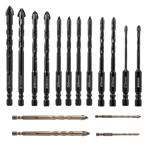 11 Stück Fliesenbohrer Glasbohrer Set Stahl Concrete Drill Bit Set mit Sechskantgriff Professionelle Keramikbohrer Betonbohrer Steinbohrer für Fliesen Keramik Mauerwerk Glas Kunststoff Holz 11 Stück Fliesenbohrer Glasbohrer Set Stahl Concrete Drill Bit Set mit Sechskantgriff Professionelle Keramikbohrer Betonbohrer Steinbohrer für Fliesen Keramik Mauerwerk Glas Kunststoff Holz von PEIZHIYC