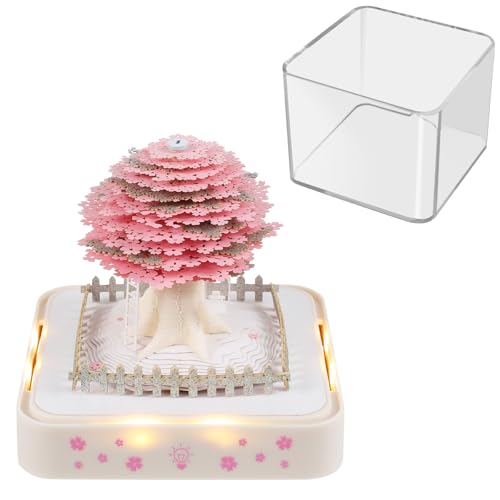 3D Kalender 2026, 3D Notizblock mit Licht, 3d Kalender zum Abreißen 2026 Kreative Kunstpapierskulpturen Tischkalender Weihnachten für Büro und Zuhause Dekoration (Sakura) von PEIZHIYC