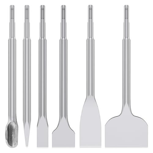 6 tlg SDS Plus Meißel Set, Fliesenmeißel für Bohrhammer 250/260mm Spatmeißel Hammer Meißel Set für Beton, Mauerwerk, Fliesen, Fliesenkleber, Naturstein von PEIZHIYC