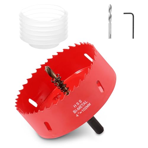 Lochsägen Holz 102mm Hole Saw Set mit Staubschutzhülle Bohren und Schlüssel Schnitttiefe 38 mm Bimetall Lochkreissäge für Aluminium Holz PVC Kunststoffplatte (102mm) von PEIZHIYC