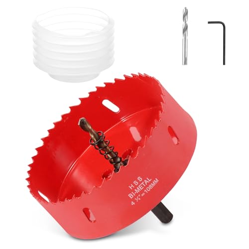 Lochsägen Holz 108mm Hole Saw Set mit Staubschutzhülle Bohren und Schlüssel Schnitttiefe 38 mm Bimetall Lochkreissäge für Aluminium Holz PVC Kunststoffplatte (108mm) von PEIZHIYC