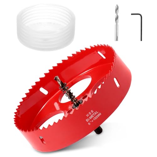 Lochsägen Holz 152mm Hole Saw Set mit Staubschutzhülle Bohren und Schlüssel Schnitttiefe 38 mm Bimetall Lochkreissäge für Aluminium Holz PVC Kunststoffplatte (152mm) von PEIZHIYC