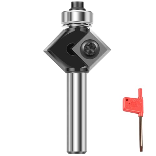 Wendeplatten Fasefräser 8mm Schaft Fasenfräser 45 Grad mit 4-seitigen Austauschbare Hartmetall Klinge Durchmesser 27mm Holzfräser Oberfräse für Kantenbearbeitung von PEIZHIYC