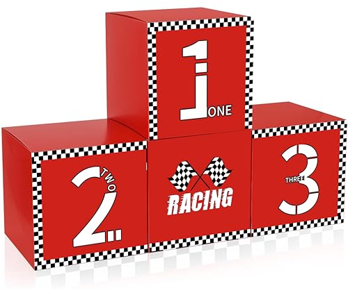 4 Stück große Rennwagen-Party-Boxen, Renn-Motto-Party-Dekorationen für Rennwagen, Podium, Tafelaufsatz, Goodie karierte Boxen, Rennwagen, Partyzubehör, 30 x 30 cm (Rennwagen) von PEMOTYST