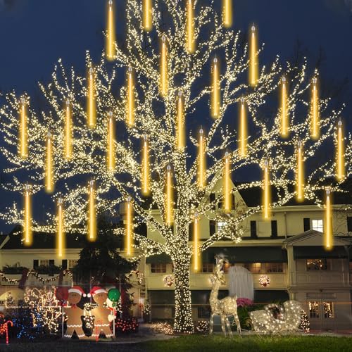 PEMOTech Meteorschauer Lichterkette Außen(27.7ft), 8 Röhren 288 LED Weihnachtsdeko Aussen, Schneefall-Eiszapfen-Kaskadenlichter für Weihnachtsdekoration, Indoor Outdoor für Party Festival von PEMOTech