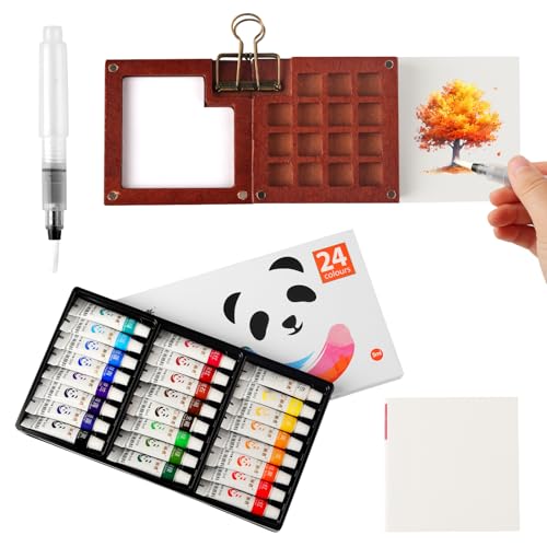 Aquarell Travel Set, Skizzenbuch Palette Set 8 Grids,Tragbares Holz Malpalette Malkasten,Skizzenbuch Palette für Künstler, Studenten,mit Aquarellpapier Journal, Aquarellpinsel Stiftel, Clip(24 Farbe Aquarell Travel Set, Skizzenbuch Palette Set 8 Grids,Tragbares Holz Malpalette Malkasten,Skizzenbuch Palette für Künstler, Studenten,mit Aquarellpapier Journal, Aquarellpinsel Stiftel, Clip(24 Farbe von PENCHUAN